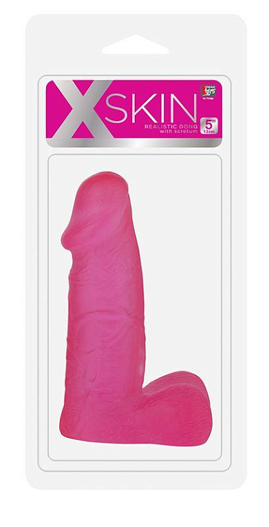 Розовый фаллоимитатор с мошонкой XSKIN 5 PVC DONG - 13 см. - поливинилхлорид (ПВХ, PVC)