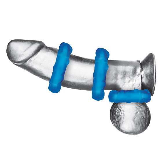 Комплект из трех голубых эрекционных колец 3-Pack Ribbed Rider Cock Ring Set - термопластичная резина (TPR)