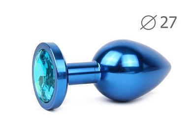 Коническая синяя анальная втулка с голубым кристаллом - 7 см.