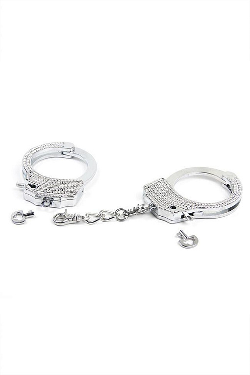Серебристые наручники Romfun из металла со стразами от Intimcat