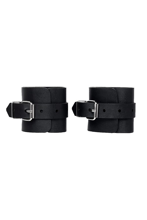 Черные однослойные кожаные наручники от Intimcat
