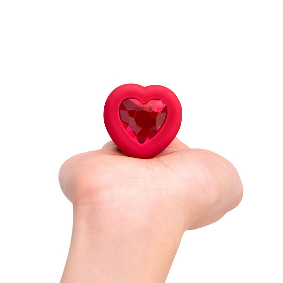 Красный анальный плаг с кристаллом-сердцем Vibrating Heart Shape Jewel Plug M-L - фото 5