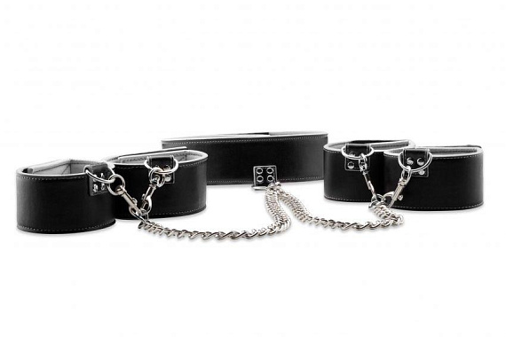 Чёрно-белый двусторонний комплект для бандажа Reversible Collar / Wrist / Ankle Cuffs от Intimcat