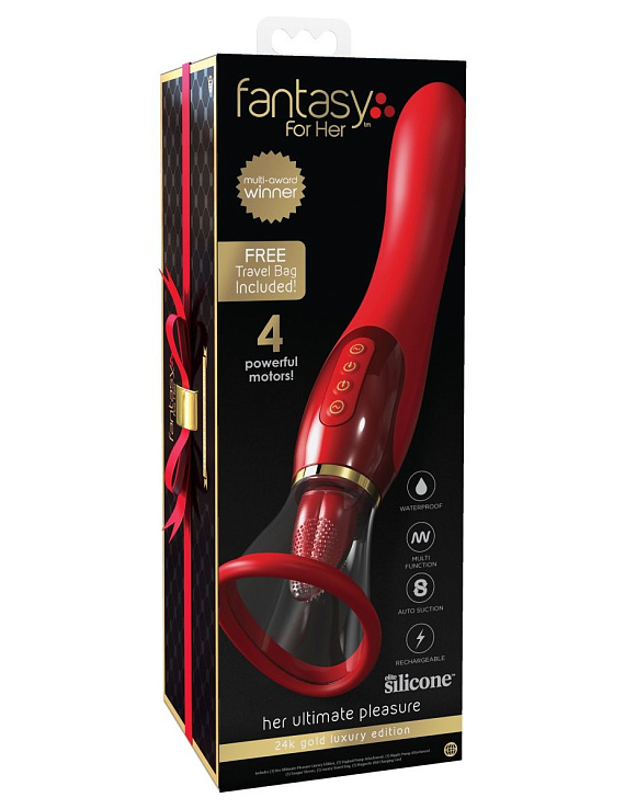 Красный двухсторонний вибростимулятор Ultimate Pleasure 24K Gold Luxury Edition - 25 см. - силикон