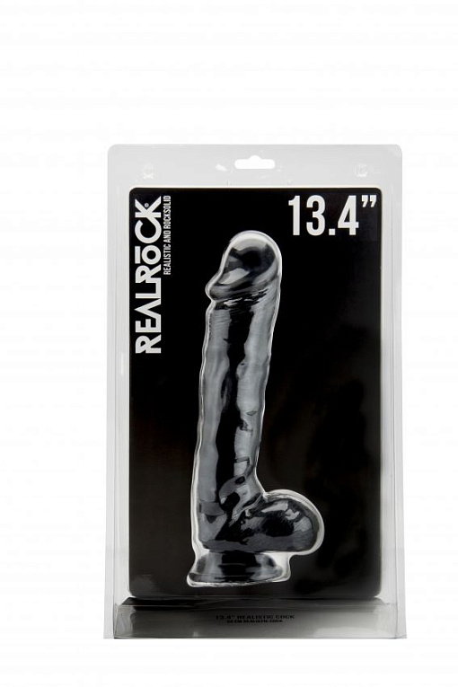 Чёрный фаллоимитатор Realistic Cock 13,4  With Scrotum - 34 см. - термопластичная резина (TPR)