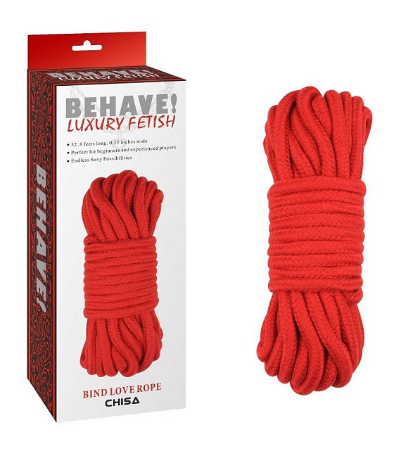 Красная веревка для шибари Bing Love Rope - 10 м.