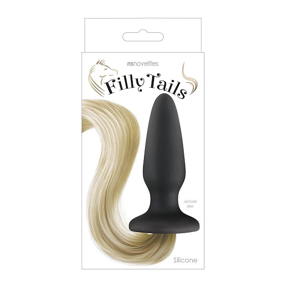 Чёрная анальная пробка с хвостом цвета блонд Filly Tails Palomino - силикон
