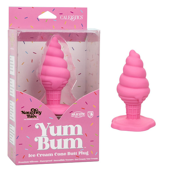 Розовая анальная пробка в виде мороженого Yum Bum Ice Cream Cone Butt Plug - 9,5 см. - силикон