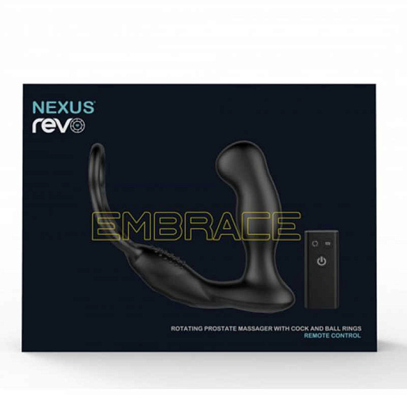 Черный вибромассажер простаты REVO Embrace с эрекционным кольцом Nexus Range