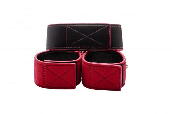 Чёрно-красный двусторонний ошейник с наручниками Reversible Collar and Wrist Cuffs - 
