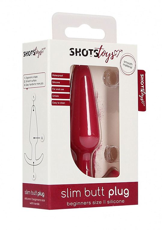 Красная анальная пробка для ношения Slim Butt Plug - 8,3 см. - силикон