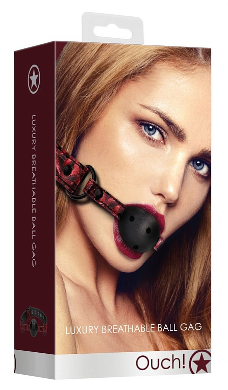 Черно-красный кляп-шарик Breathable Luxury Ball Gag - искусственная кожа