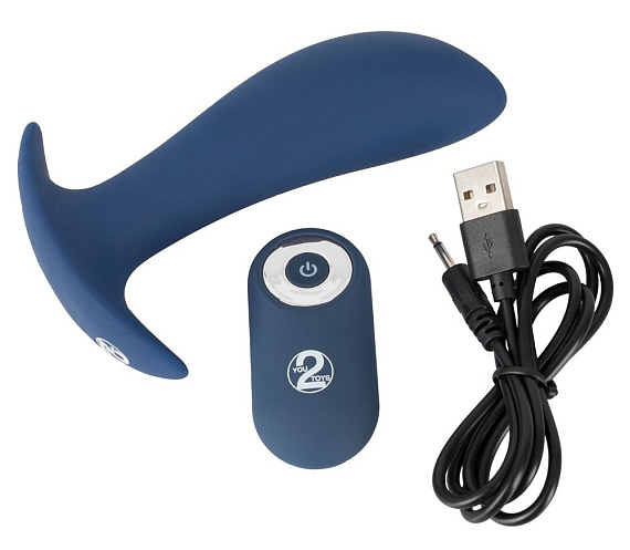 Синяя анальная втулка с вибрацией Vibrating Butt Plug - 12 см. - силикон
