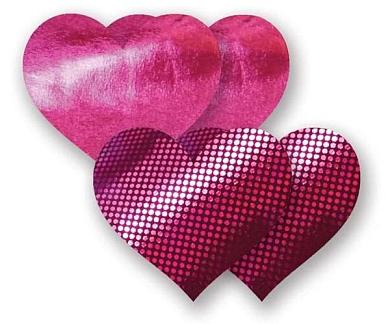 Комплект из 1 пары пурпурных пэстис-сердечек с блестками и 1 пары пурпурных пэстис-сердечек  с гладкой поверхностью