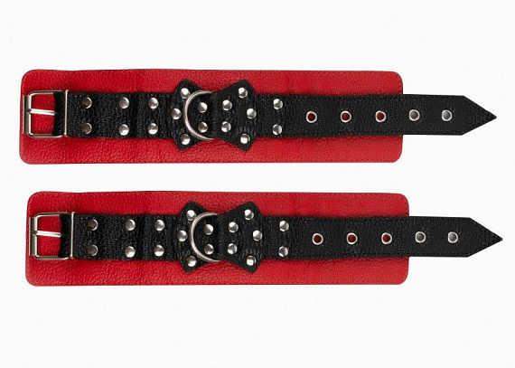 Красно-черные наручники с фиксацией на двух карабинах - фото 6