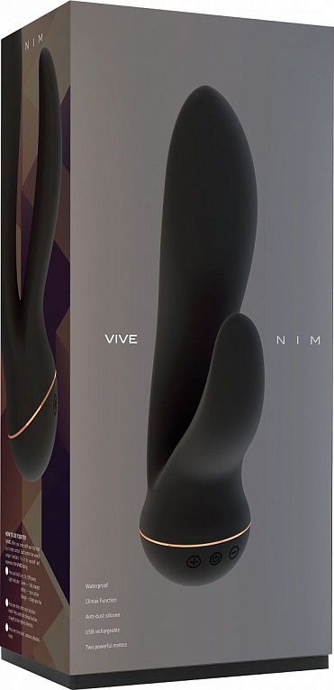 Чёрный вибратор Nim с клиторальным отростком - 18,8 см. - силикон