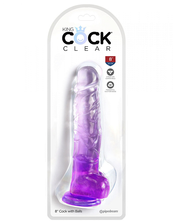 Фиолетовый фаллоимитатор с мошонкой на присоске 8’’ Cock with Balls - 22,2 см. - поливинилхлорид (ПВХ, PVC)