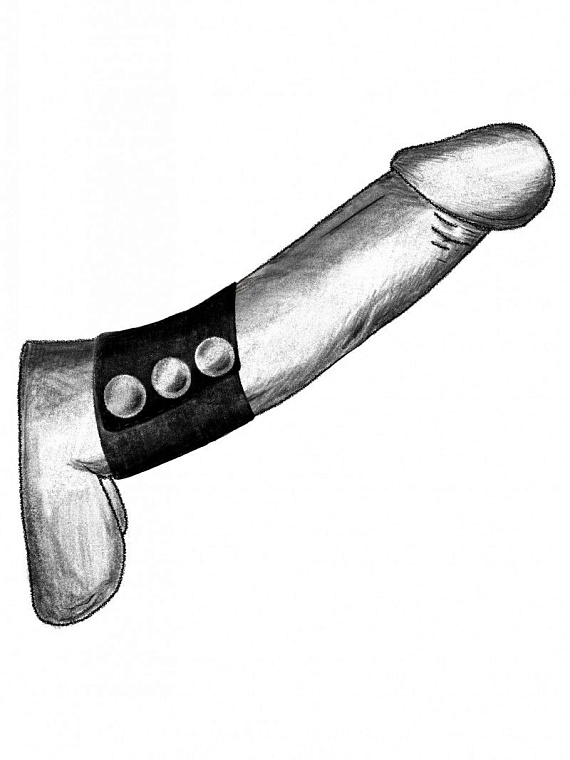 Широкое лассо-утяжка на пенис с металлическими кнопками - искусственная кожа