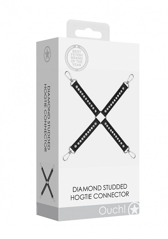 Черный крестообразный фиксатор Diamond Studded Hogtie - искусственная кожа, металл