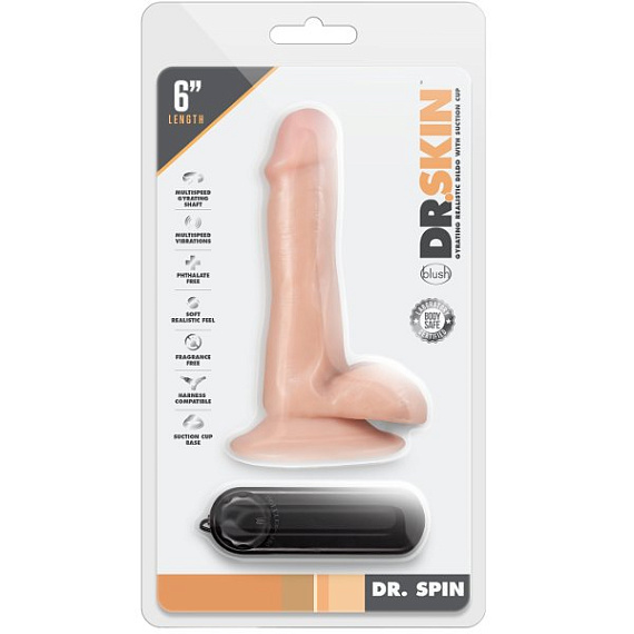 Телесный ротатор-реалистик Dr. Spin 6 inch Gyrating Realistic Dildo - 16,5 см. - поливинилхлорид (ПВХ, PVC)