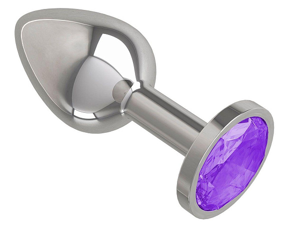 Серебристая анальная втулка с фиолетовым кристаллом - 7 см. - металл