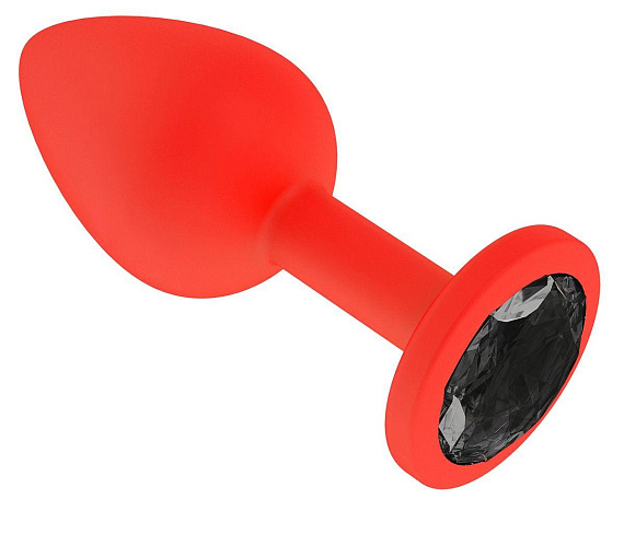 Красная анальная втулка с чёрным кристаллом - 7,3 см. - силикон