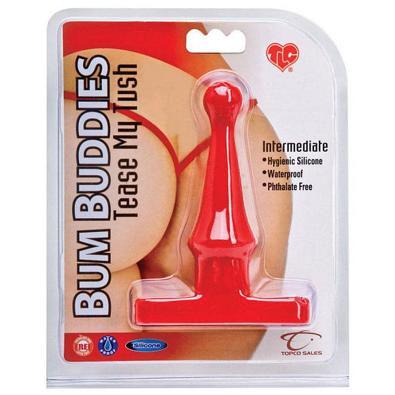 Красная анальная пробка Bum Buddies Tease My Tush, Intermediate Silicone Anal Plug - 12 см. - силикон