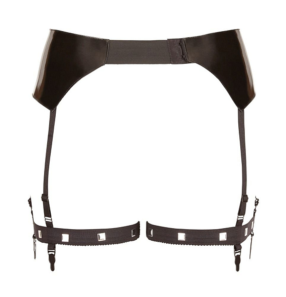 Черная сбруя на бедра с зажимами для половых губ Suspender Belt with Clamps - анодированный пластик, силикон