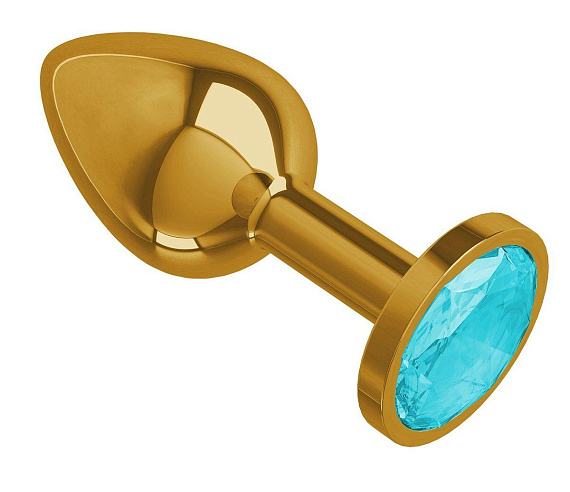 Золотистая анальная втулка с голубым кристаллом - 7 см. - металл