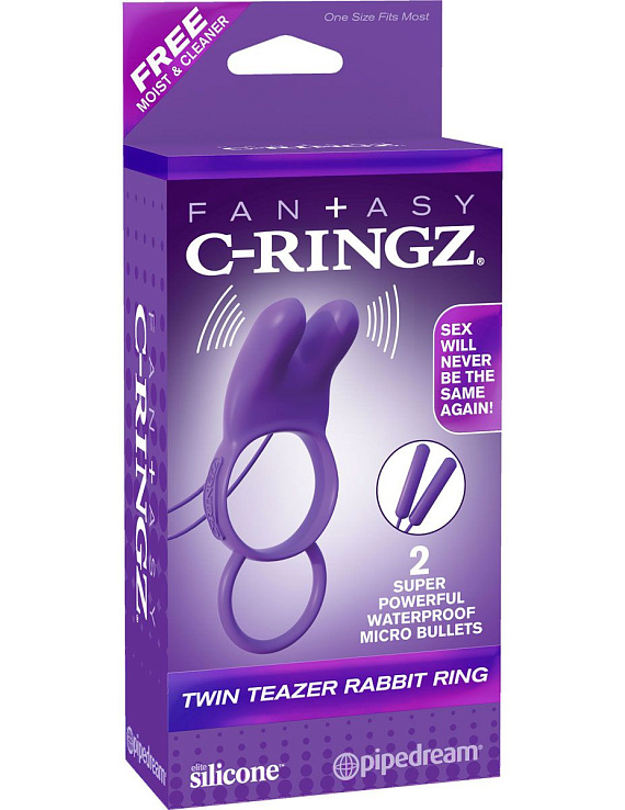 Эрекционное кольцо с вибрацией и подхватом для мошонки Twin Teazer Rabbit Ring - фото 8
