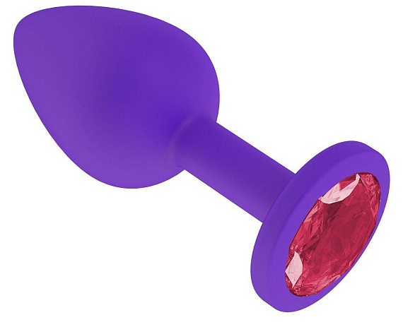 Фиолетовая силиконовая пробка с малиновым кристаллом - 7,3 см. - силикон
