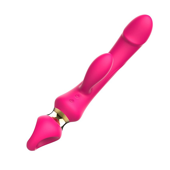 Розовый вибратор-кролик с ручкой-кольцом - 24,6 см. - фото 8