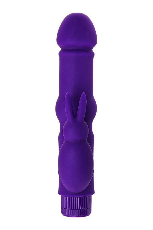 Фиолетовый вибратор с утолщением посередине и клиторальным зайчиком - 18 см. A-toys