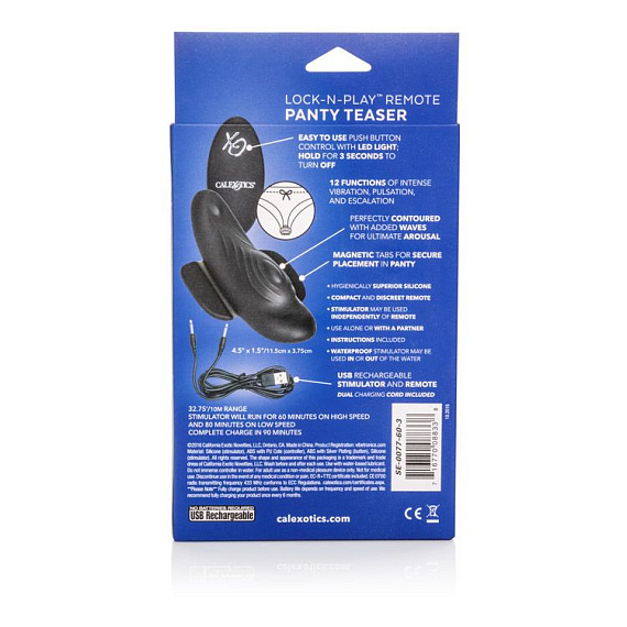 Чёрный вибростимулятор для ношения в трусиках Lock-N-Play Remote Panty Teaser от Intimcat