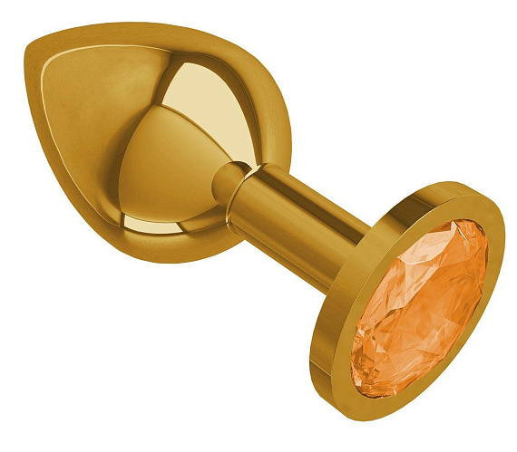 Золотистая средняя пробка с оранжевым кристаллом - 8,5 см. - металл