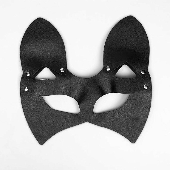 Черная маска «Кошка» с ушками - искусственная кожа, металл
