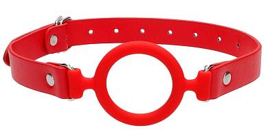 Красный кляп-кольцо с кожаными ремешками  Silicone Ring Gag with Leather Straps