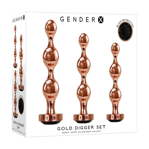 Набор из 3 золотистых анальных стимуляторов-елочек Gold Digger Set Gender X