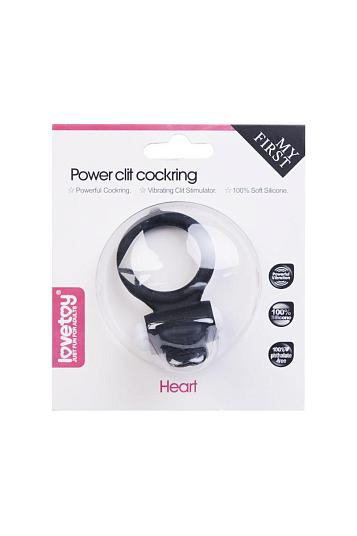 Чёрное виброкольцо для пениса Power Heart Clit Cockring