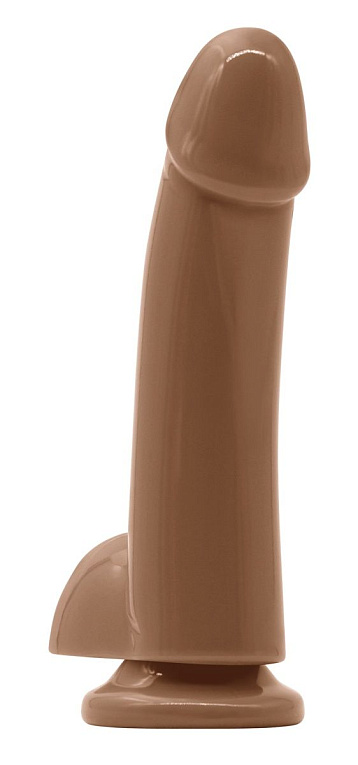 Кофейный гладкий фаллоимитатор на присоске с мошонкой Smooth 5 Inch Dildo - 17 см.