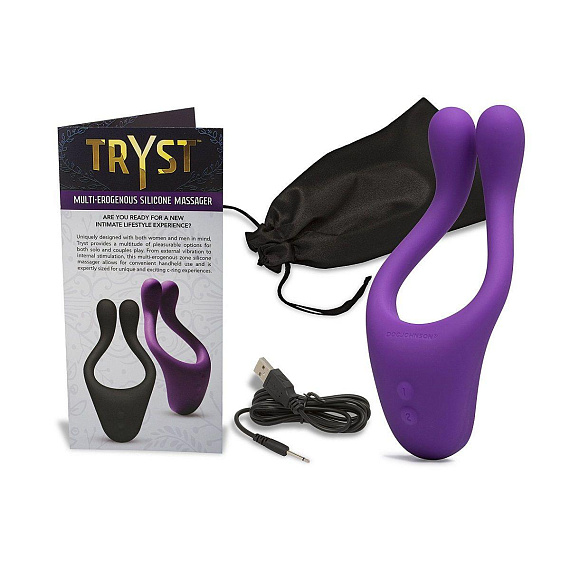 Фиолетовый вибромассажер для пар TRYST Multi Erogenous Zone Massager Doc Johnson