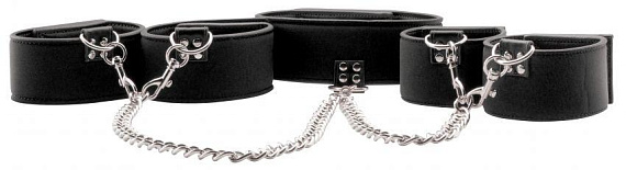 Чёрный двусторонний комплект для бандажа Reversible Collar / Wrist / Ankle Cuffs - 