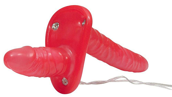 Красный женский страпон с вагинальной пробкой Bad Kitty - 18 см. - поливинилхлорид (ПВХ, PVC)