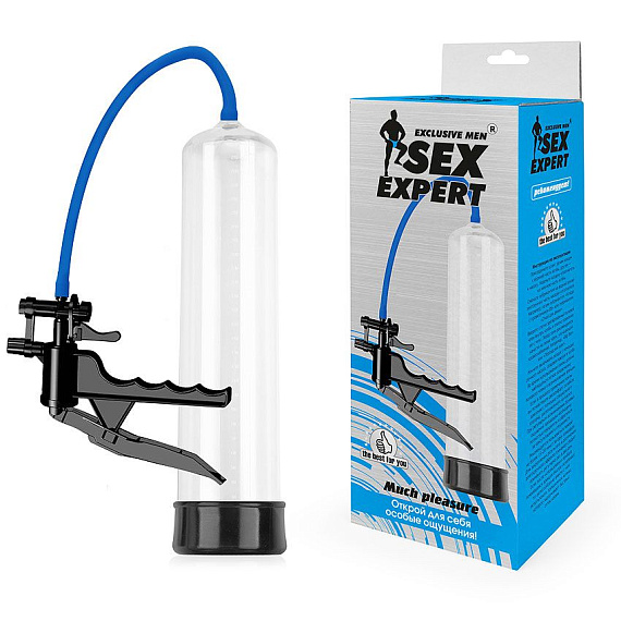 Прозрачная вакуумная помпа Sex Expert с ручным насосом - анодированный пластик (ABS)