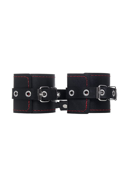 Черные однослойные наручники с контрастной строчкой от Intimcat