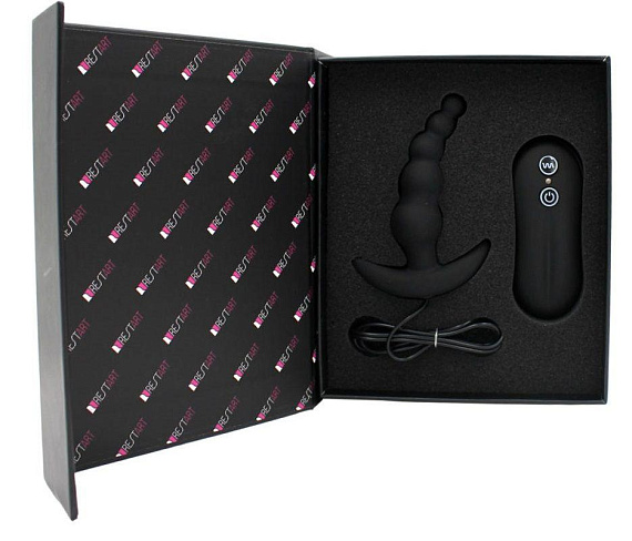 Чёрный анальный стимулятор Beads Style с вибрацией - 8,8 см. RestArt