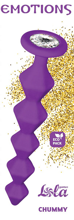 Фиолетовая анальная цепочка с кристаллом Chummy - 16 см. - силикон