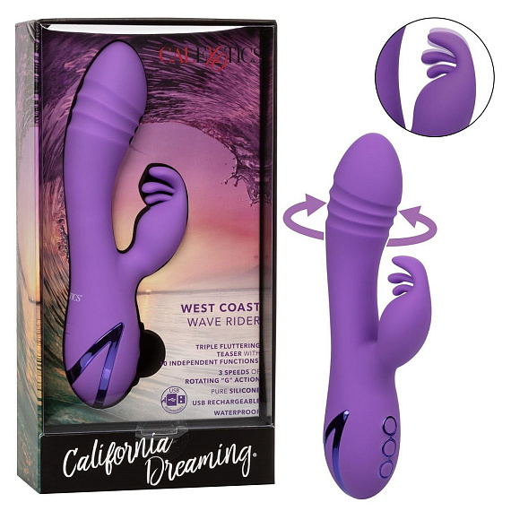 Фиолетовый вибромассажер-кролик с ротацией West Coast Wave Rider - силикон