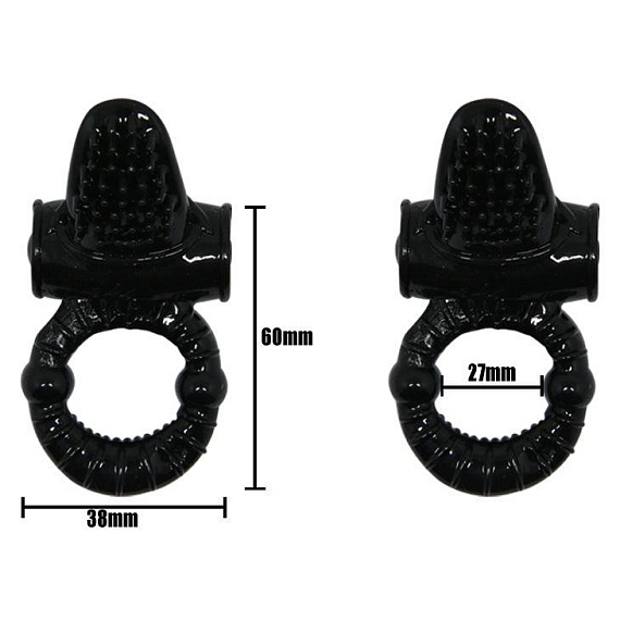 Чёрное эрекционное кольцо с вибрацией и щеточкой для клитора Baile
