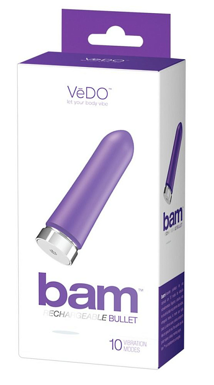 Фиолетовая перезаряжаемая вибропуля VeDO Bam - 9,7 см. - силикон